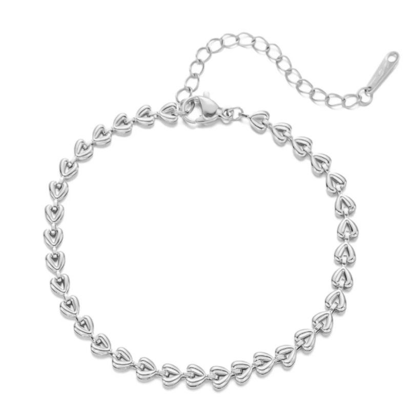 Armband RVS hart zilverkleurig  17+5cm