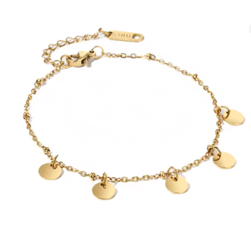 Armband RVS muntjes goudkleurig  17+5cm