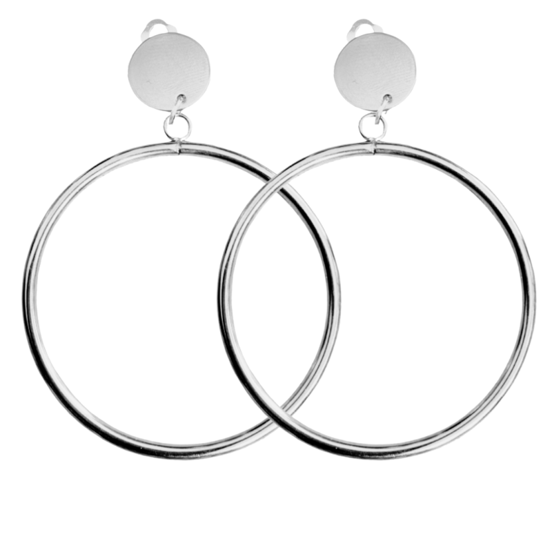 Clip glad oorringen Zilverkleurig 7.5 cm Clip glad oorringen Zilverkleurig 7.5 cm