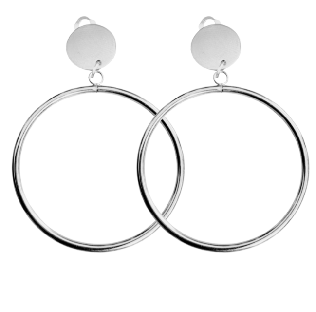 Clip oorringen glad  zilverkleur  6.5 cm