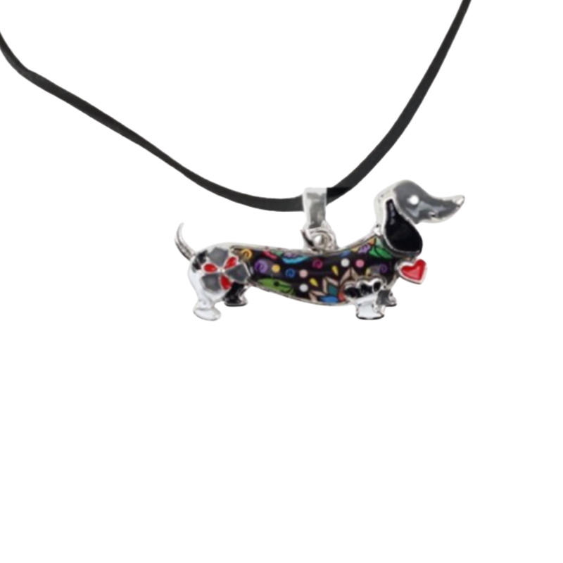Ketting Teckel emaille grijs zwart
