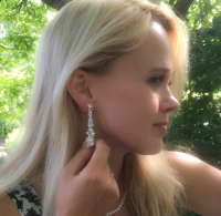 Oorbellen strass parel 5.5 cm zilverkleur