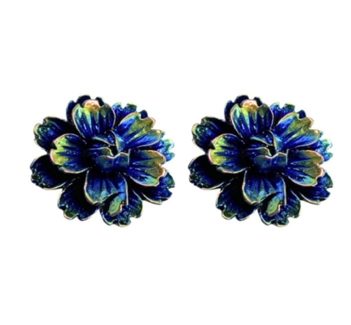 Clip oorbellen Bloem blauw olie kleur 1.5 cm goudkleurig Clip oorbellen Bloem blauw olie kleur 1.5 cm goudkleurig