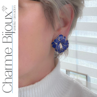 Clip oorbellen Blauwe lelie goudkleurig 3 cm