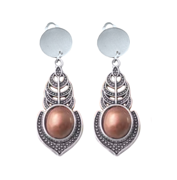 Clip oorbellen Enza zilverkleur Tibetaans Bruin 5 cm