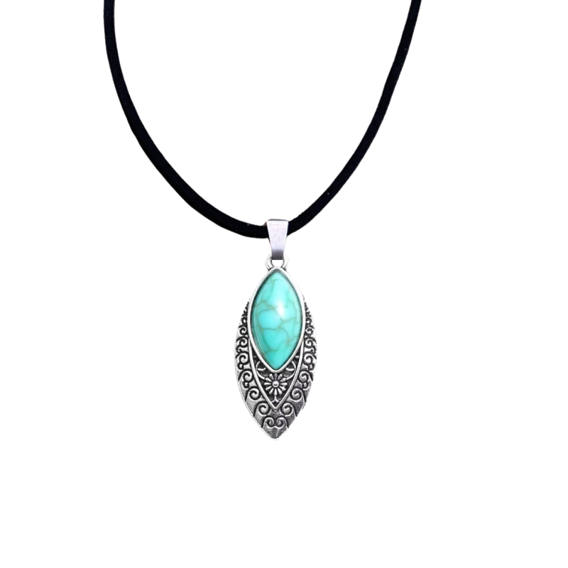 Ketting zilverkleur Turquoise Tibetaansestijl 45 cm