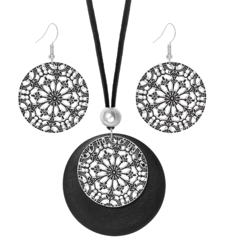 Budget set ketting oorbellen zwart Tibetaanse look