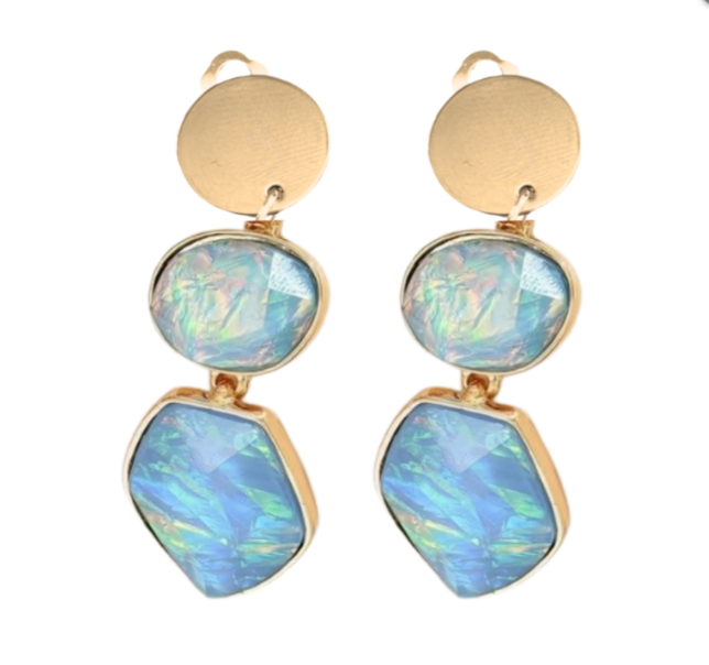 Clip oorbellen Opaal licht blauw goudkleurig 5.5 cm