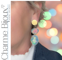 Clip oorbellen Opaal licht blauw goudkleurig 5.5 cm