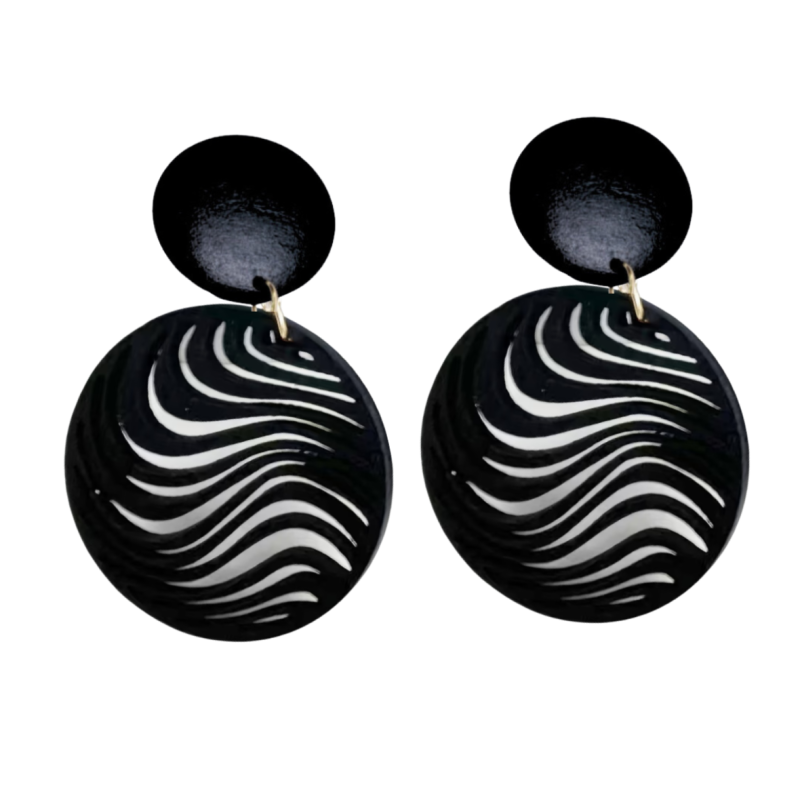 Clip oorbellen Zwart hout 7 cm