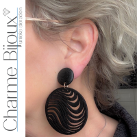 Clip oorbellen Zwart hout 7 cm