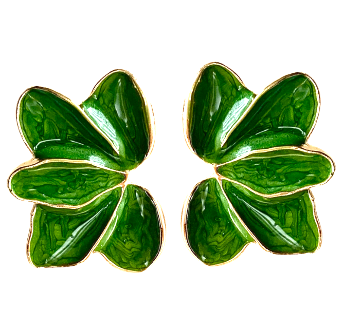 Oorbellen groen blad goudkleur stekers