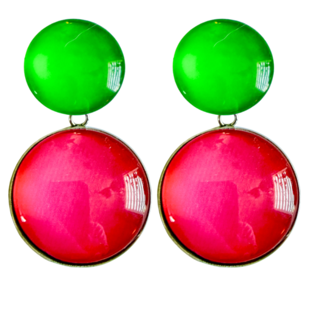 Clip oorbellen Color Blocking Groen Roze 5 cm