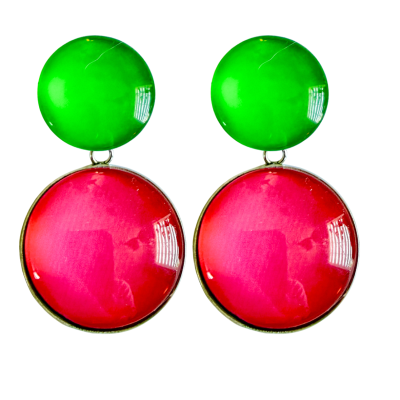 Clip oorbellen Color Blocking Groen Roze 5 cm