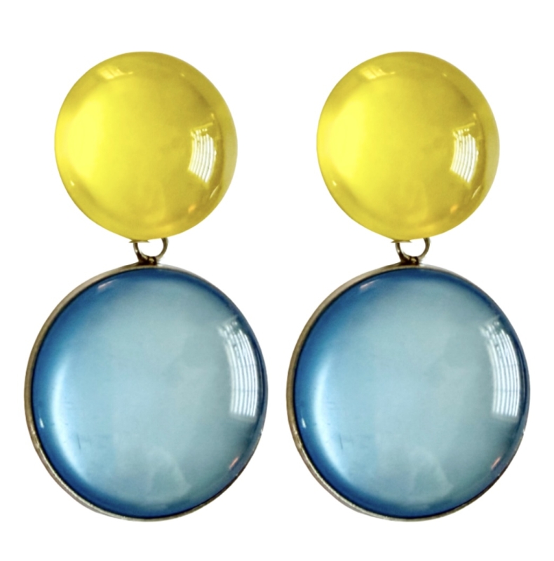 Clip oorbellen Color Blocking Geel Blauw