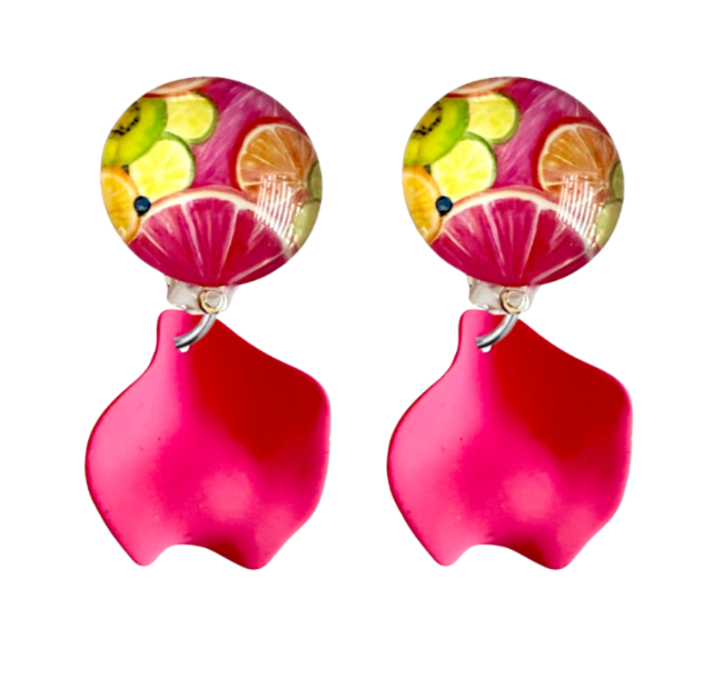 Clip oorbellen Citrus roze