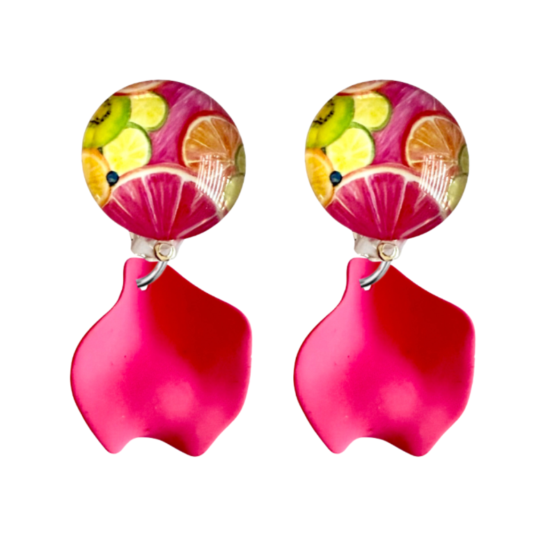 Clip oorbellen Citrus roze