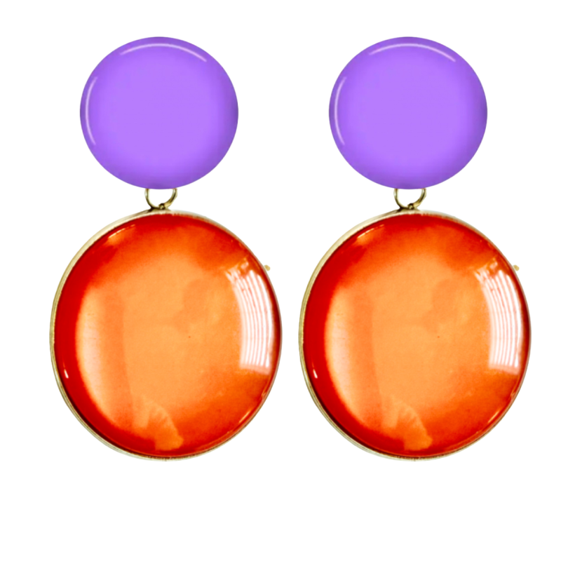 Clip oorbellen Color Blocking Oranje Paars