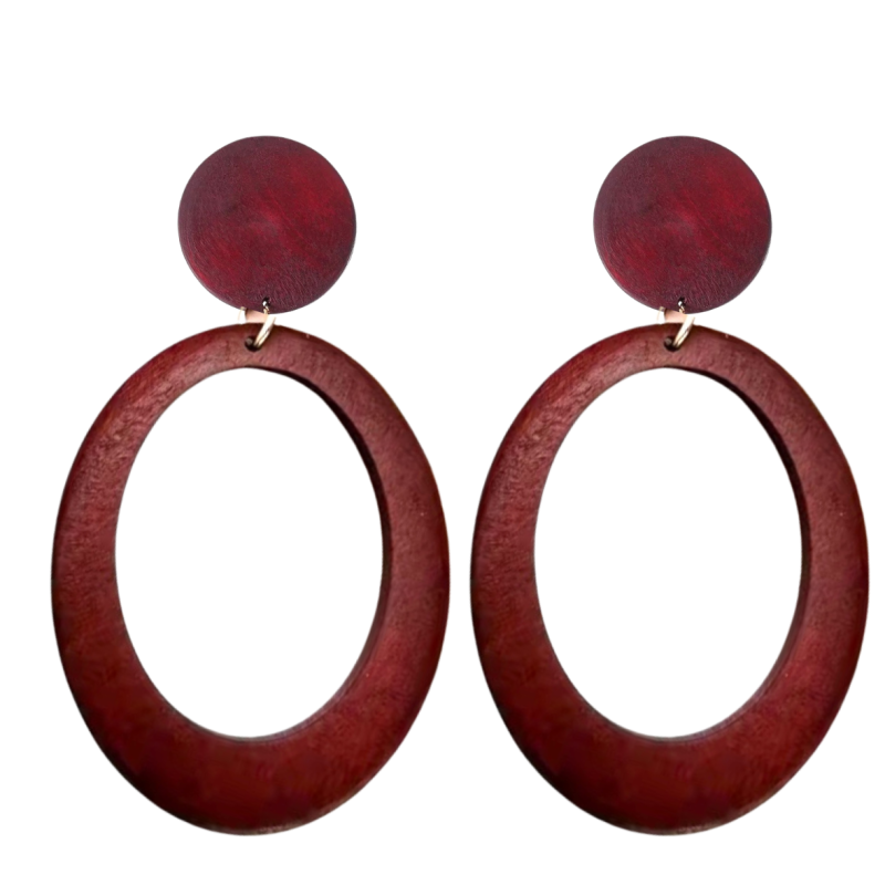 Clip oorbellen Bordeaux rood hout 8 cm