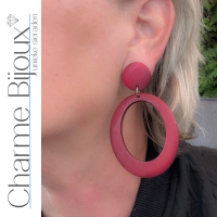 Clip oorbellen Bordeaux rood Tasha hout 8 cm