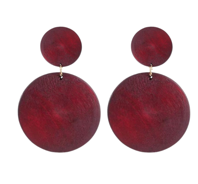 Clip oorbellen Bordeaux hout 6 cm