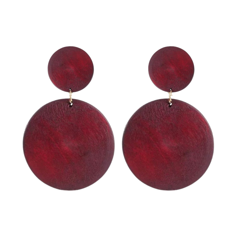 Clip oorbellen Bordeaux hout 6 cm