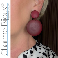 Clip oorbellen Bordeaux hout 6 cm