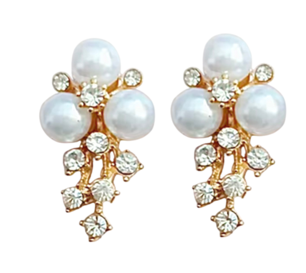 Clip oorbellen goudkleurig parel strass 3 cm