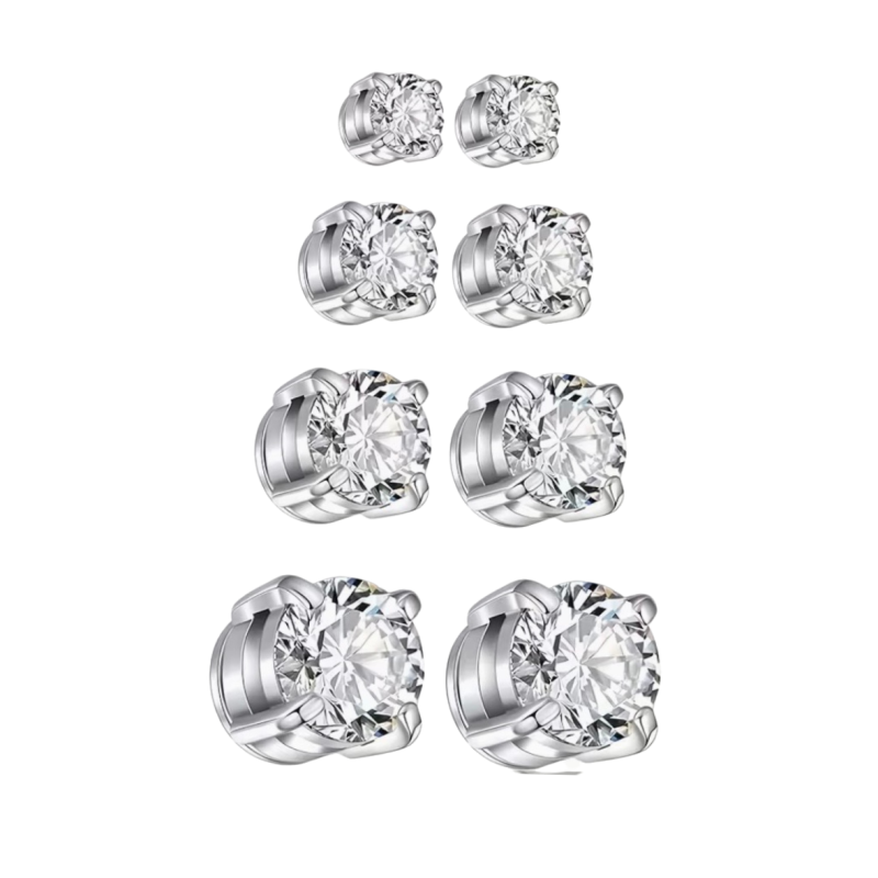 4 paar magneet oorbellen zilverkleur Zirkonia 5.6.7.8 cm