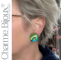 Clip oorbellen fossiel  groen 2.5 cm