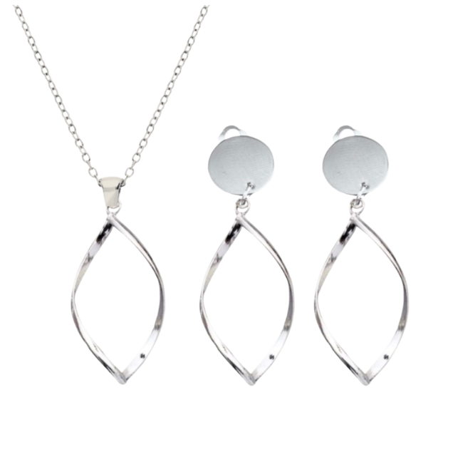 Set Single Twist zilverkleur ketting clip oorbellen