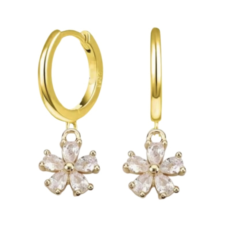 Oorringen 14K gold plating zirkonia bloem