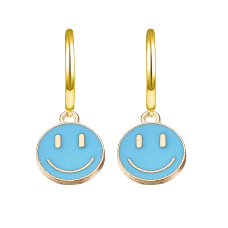 Oorbellen 14k verguld goud Smiley Blauw