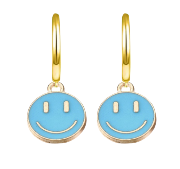 Oorbellen 14k goud plating Smiley Blauw