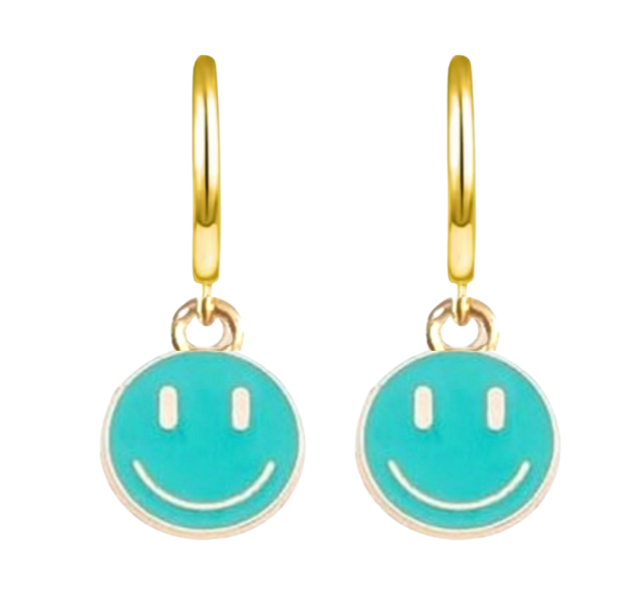 Oorbellen 14k goud plating Smiley groen