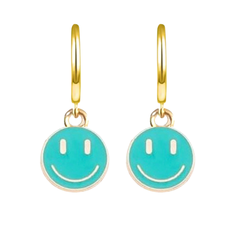 Oorbellen 14k verguldgoud Smiley groen