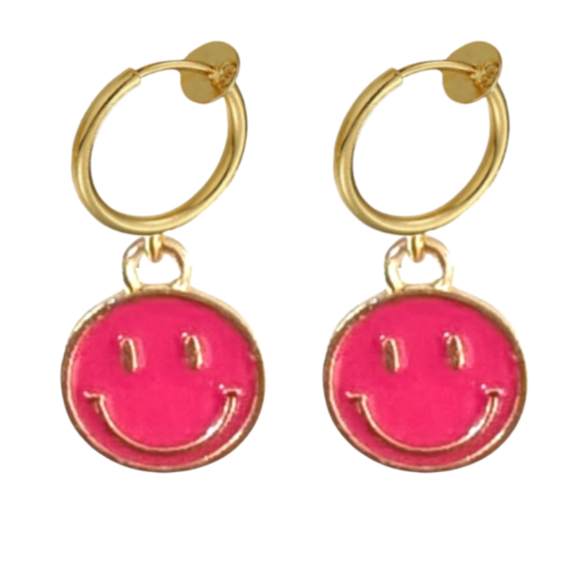 Klem oorbellen Smiley goudkleur Roze