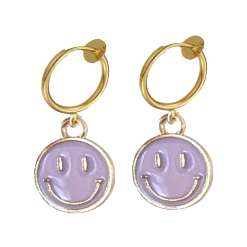 Klem  oorbellen Smiley goudkleur Paars