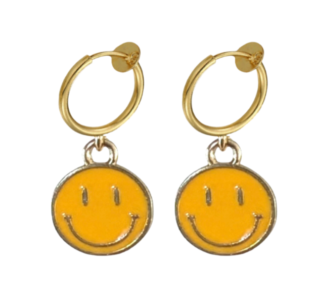 Klem  oorbellen Smiley goudkleur Geel
