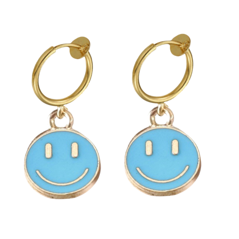 Klem  oorbellen Smiley goudkleur Blauw