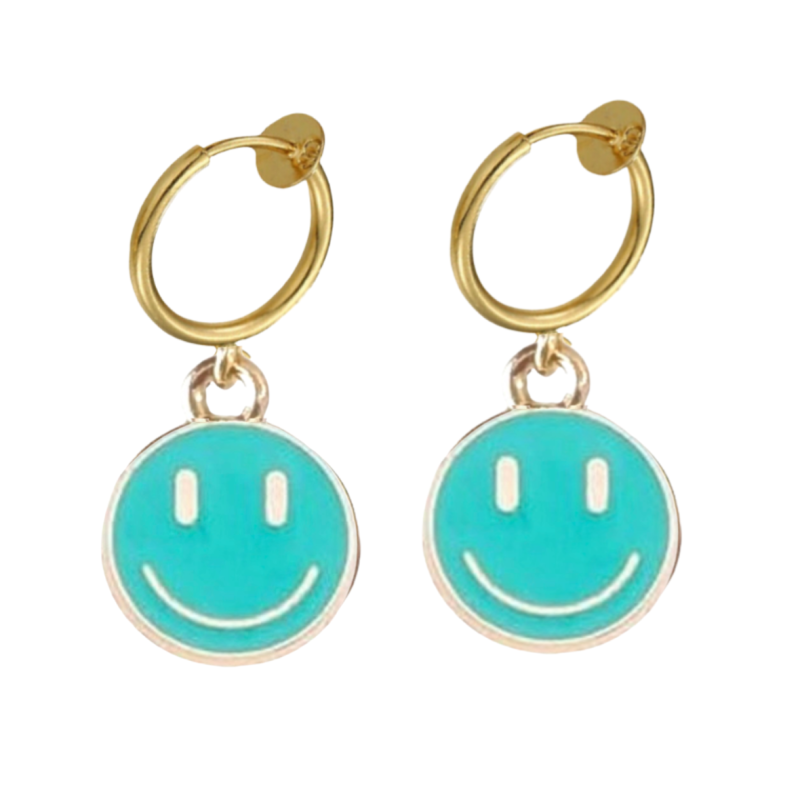 Klem oorbellen Smiley goudkleur Groen
