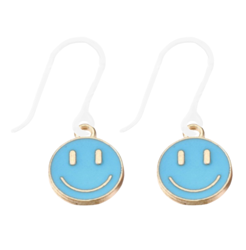 Allergievrij  oorbellen Smiley goudkleur Blauw