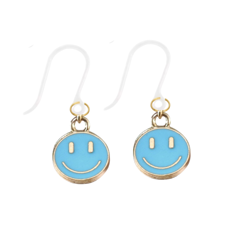 Allergievrij  oorbellen Smiley goudkleurig Blauw