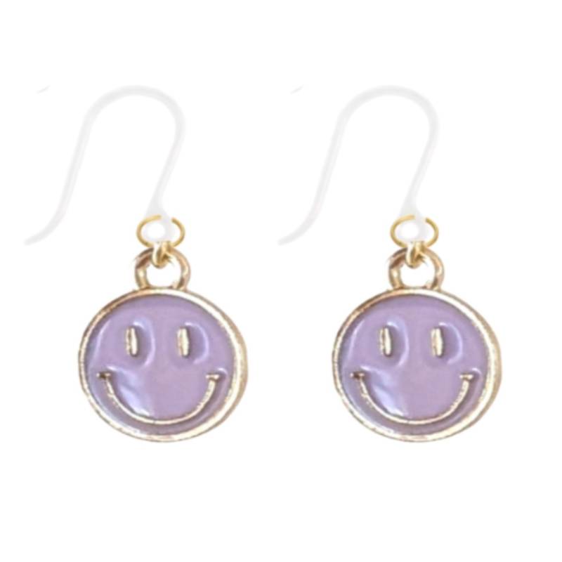 Allergievrij oorbellen Smiley goudkleur Paars