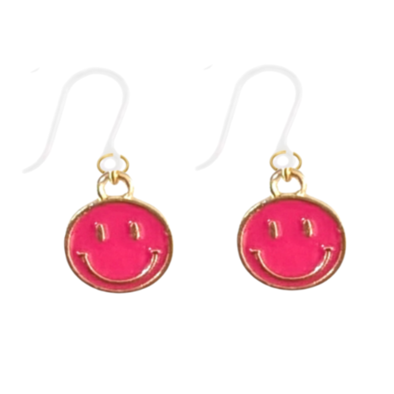 Allergievrij oorbellen Smiley goudkleur Roze