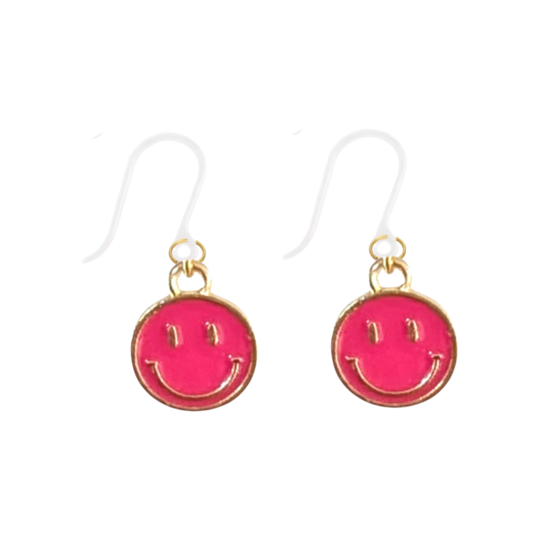 Allergievrij oorbellen Smiley goudkleurig Roze