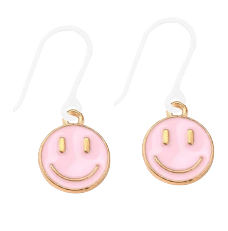 Allergievrij oorbellen Smiley goudkleur licht roze