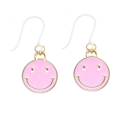 Allergievrij oorbellen Smiley goudkleur licht roze