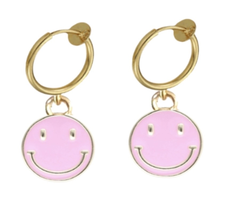 Klem oorbellen Smiley goudkleur licht roze
