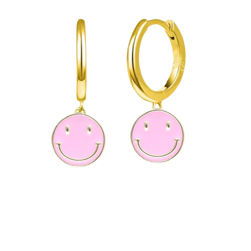 Ooorbellen 14k verguldgoud smiley licht roze